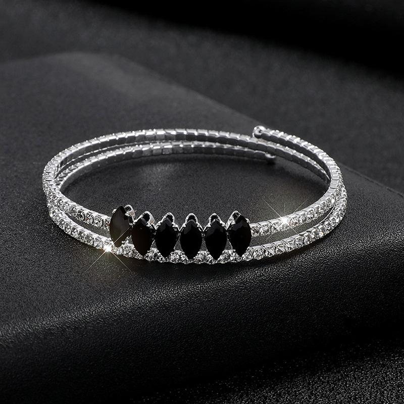 Zircon Double Open Bracelet, Adjustable Fashion Crystal Bracelet Bridal Rhinestone Jewelry for Women