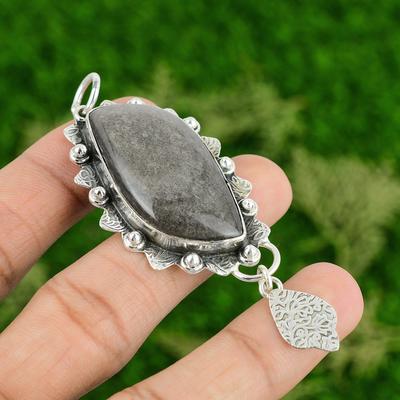 925 striebro strieborný lesk obsidián drahokam etnický boho osadenie nový prívesok šperk