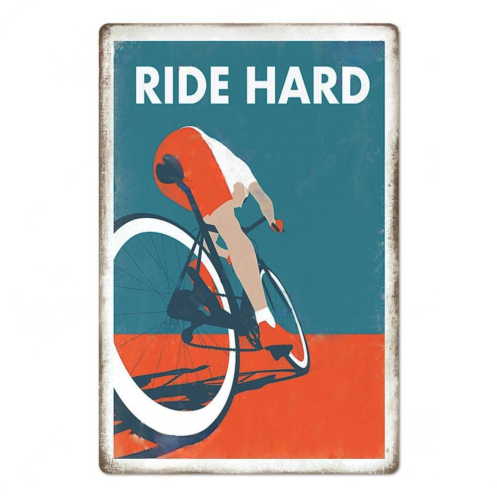 D Flat Metal Sign Vintage Cycling Sports Tin Sign Set Retro Bicycle Tour de France Racing Road Bike Wall Art Decor