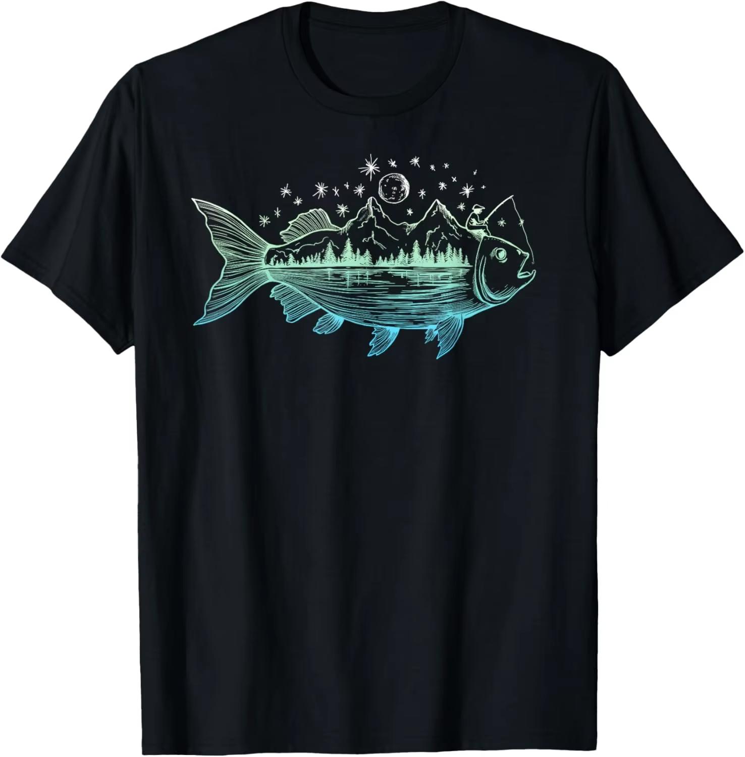 

HOT SALE Cool Fish Shape From Mountains Natural Scene Fishing T-shirt comfortable Custom Print Print T-shirt Custom Ropa Hombre S