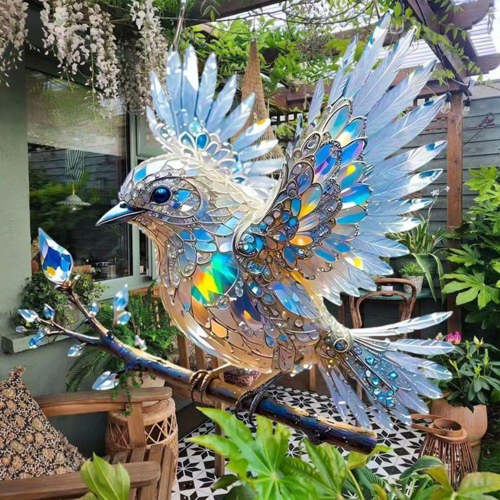 Acrylic Bird Hangings Pendant Sky Stained Bluebirds Suncatchers Window Hanging Bird  Branch