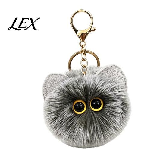 Lightweight Bag Pendant Plush Cat Ball Keychain, Fluffy Kitten Pompom Charm, Keychain with Key Holder Charm Metal Lobster Clasp, Backpacks Keys