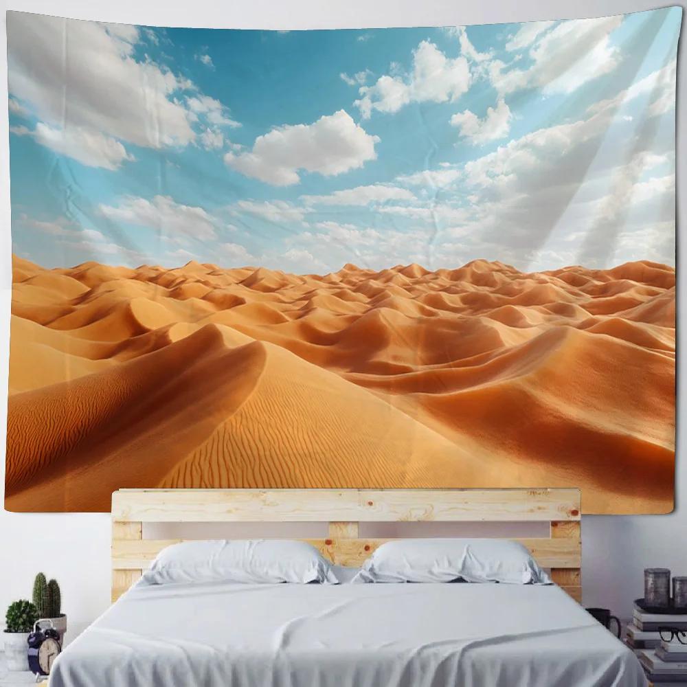 Blue Sky & White Clouds Tapestry Golden Desert Motif Home Wall Art Decor Ideal Mural for Bedroom & Living Room