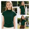 T-shirt da Donna Collo Alto Maniche a Pipistrello Corte con Arricciatura Laterale Pullover Colore Puro Ampio