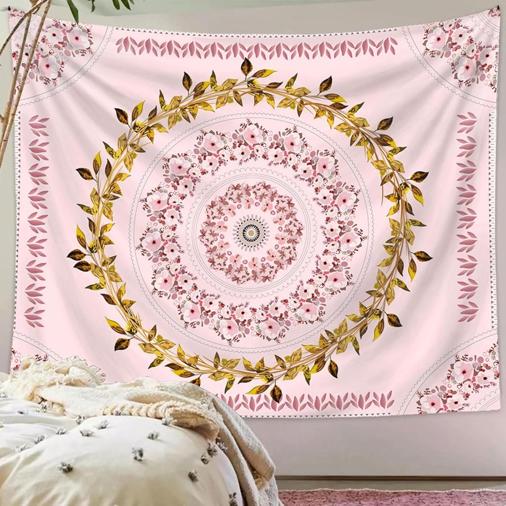 Floral Bohemian Tapestry for Bedroom & Living Room - Pink Mandala Wall Hanging - 38x28 inch