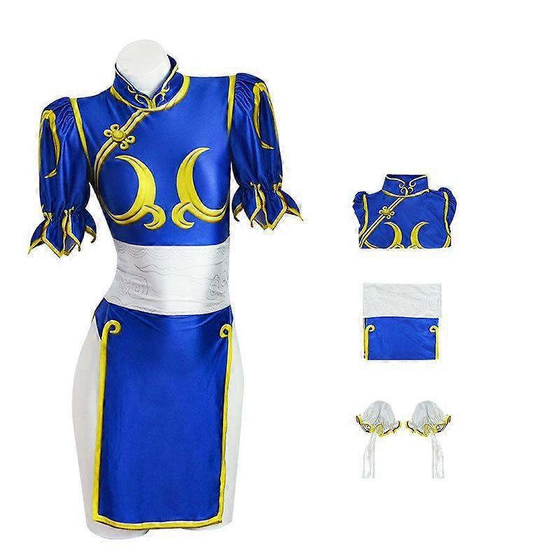 Street Fighte Chun-Li Cosplay Costumes Bule Swimsuit Cheongsam Party Fancy Dress for Womens