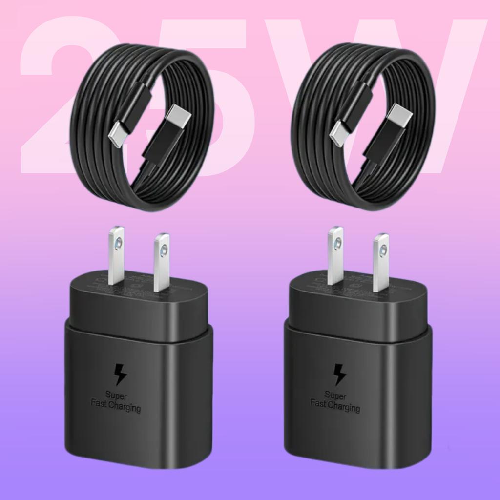 2pcs USB C Fast Charger 25W Super Fast Charger Type C Charger Block With Type C Fast Charging Cable For Samsung