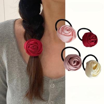 Französischer Fleck Rose Blume Elastische Haarbänder Frauen Mädchen Haargummis Haarbänder Blume Haar Scrunchies Pferdeschwanzhalter Haarschmuck
