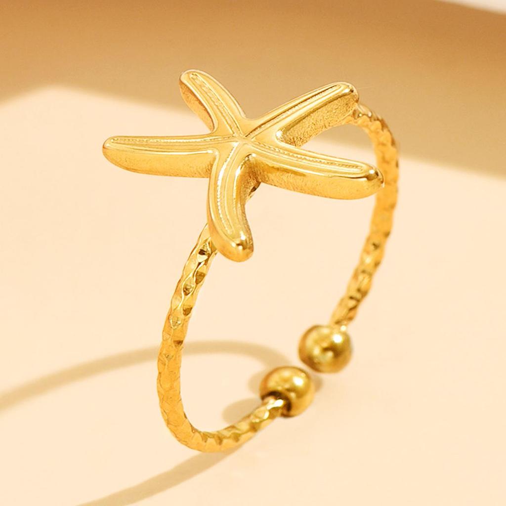 Ocean Series Starfish Open Ring - Casual Resort Style Stainless Steel Accessory