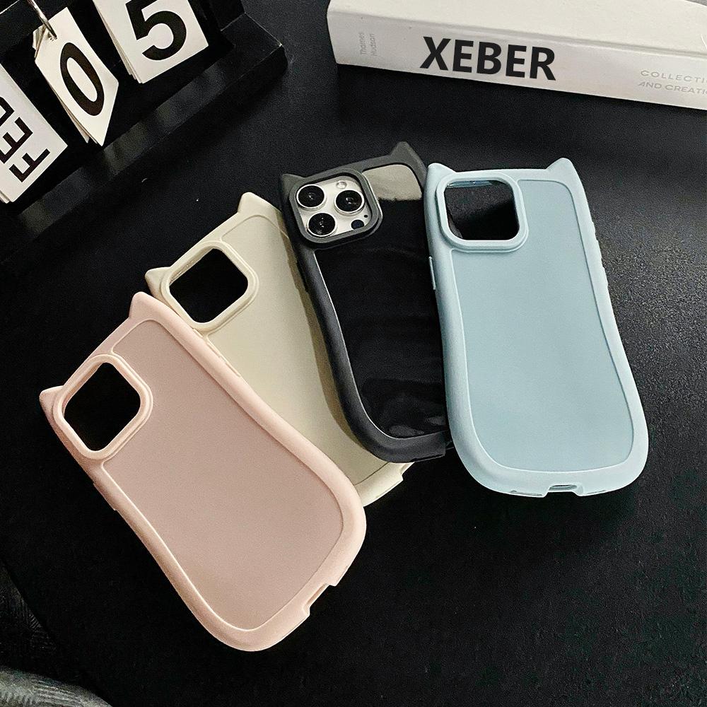 Cute Cartoon 3D Cat Ear Glossy Silicone Soft Case For iPhone 15 Pro Max 11 13 14 Plus Candy Thickened Bumper Shockproof Cover