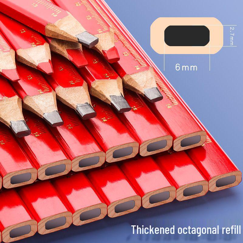 Dual-Tip Carpenter Pencil: Black & Red/Blue Flat-Head for Construction Marking