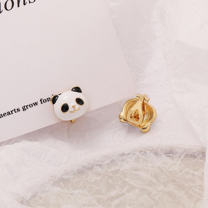 Korean Style 3D Panda Clip-On Earrings with Soft Pads - Cute, No Piercing, Simple and Fresh Design for Women