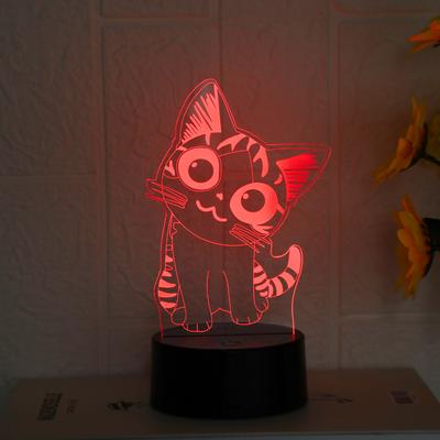 1PC Creative Cartoon Cat 3D Night Light USB Powered Touch Seven Color Environment Light Decorative Light Gift Light
