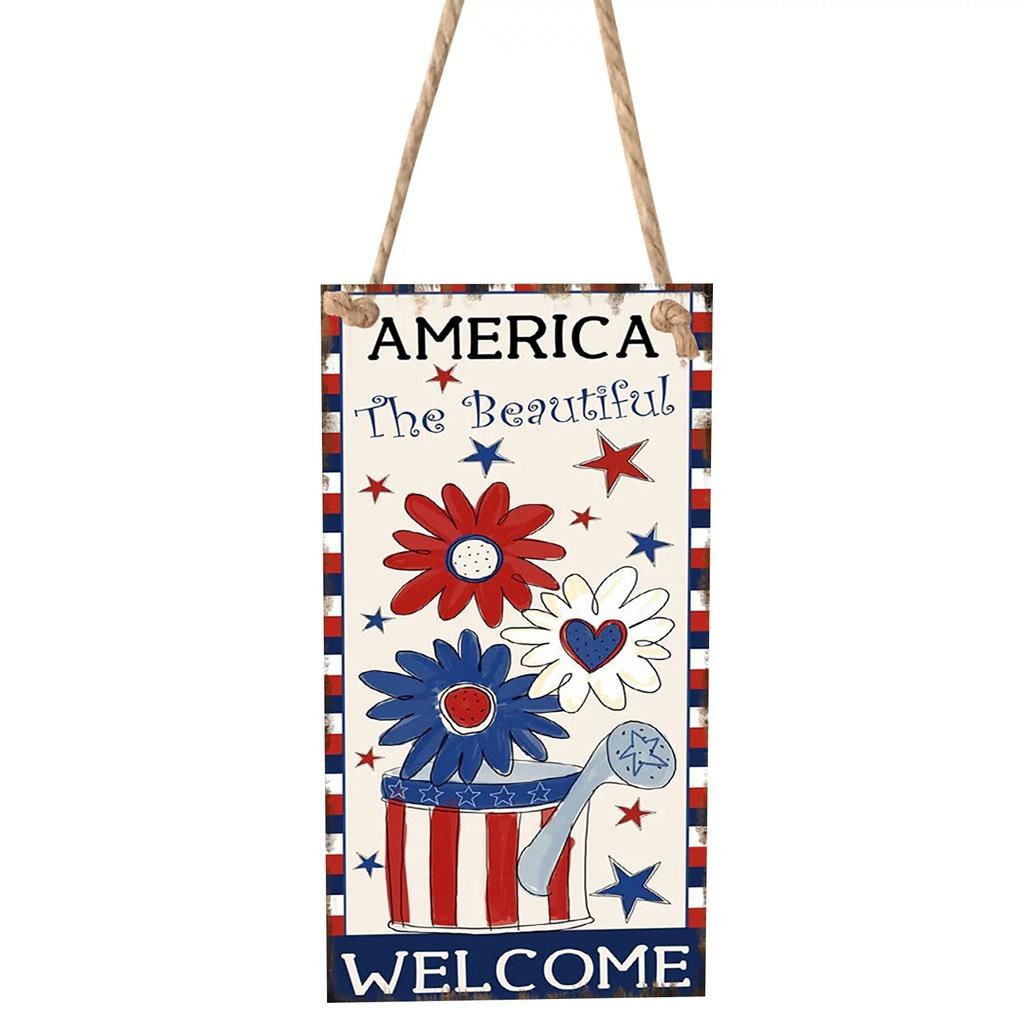 Türschild aus Holz zum Unabhängigkeitstag, Holzteller-Aufhänger, Willkommens-Türschild, patriotischer Holzteller-Aufhänger, Party-Dressing