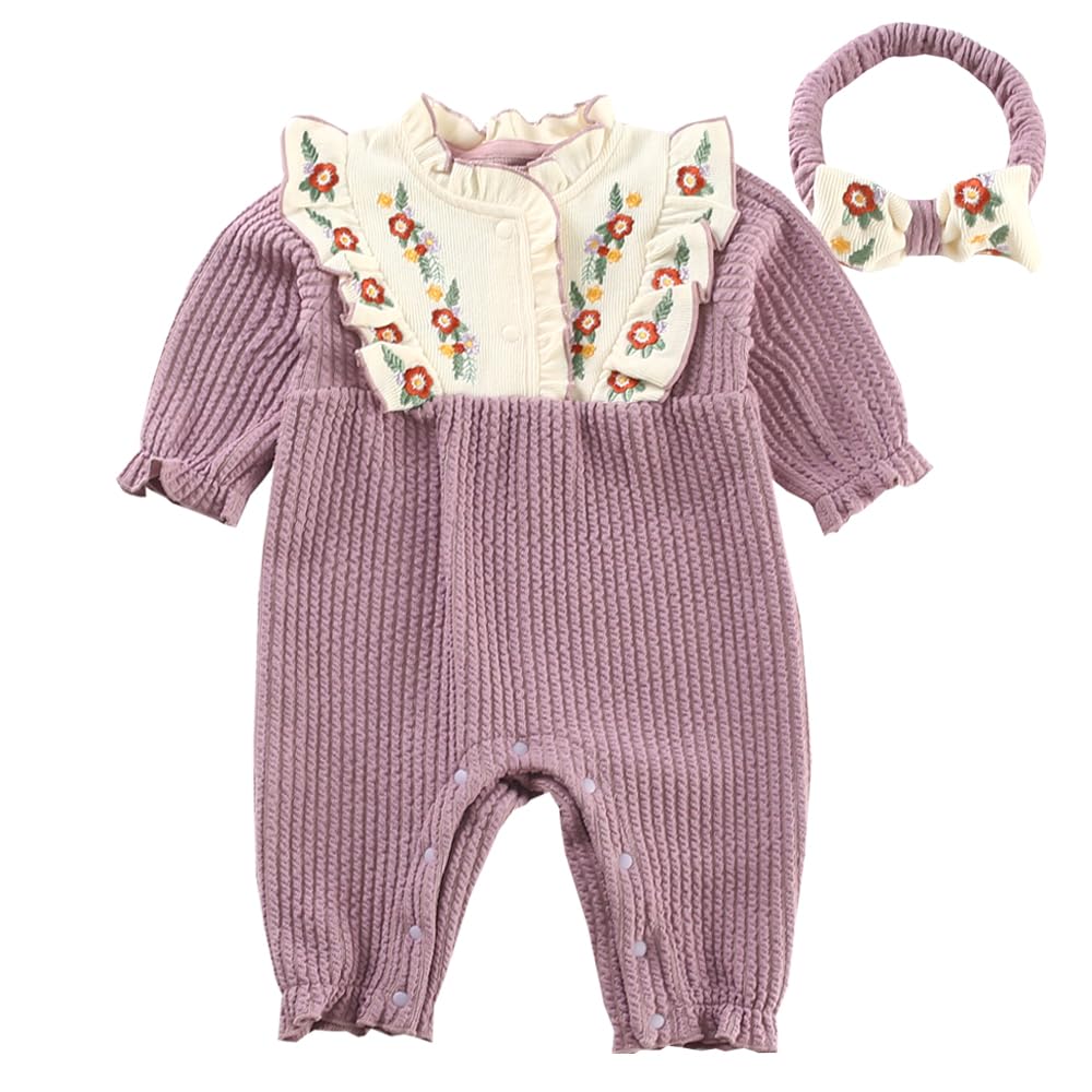 Baby nest Baby Clothes Girls Coverall Romper Long Sleeve Baby Clothes Front Opening Clothes Newborn Clothes Cute Purple 90 Months Children's 18-24