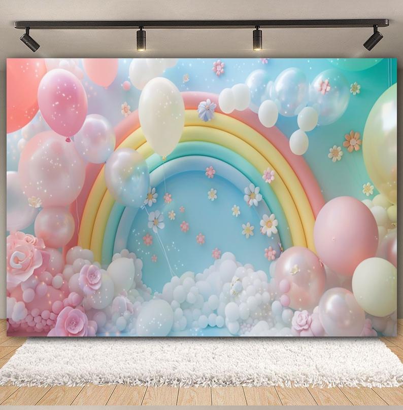 3D Balloons Rainbow Happy Birthday Photography Backdrop Colorful Girl Boy Birthday Party Baby Shower Decor Photozone Background