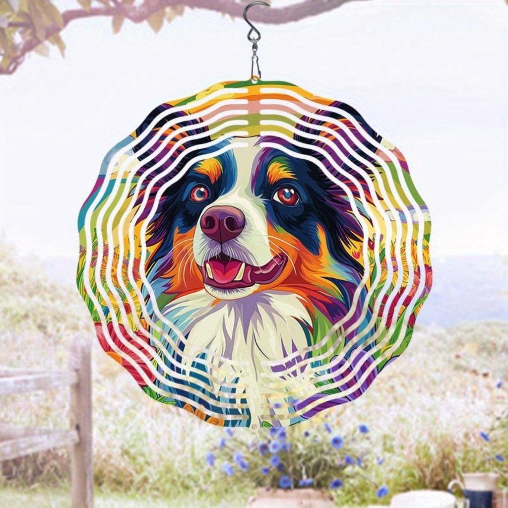 Rainbow Flower Dog Pattern Metal Wind Spinner 2D Hanging Garden Decor No Power Needed 360 Degree Rotating Hook Easy Installation