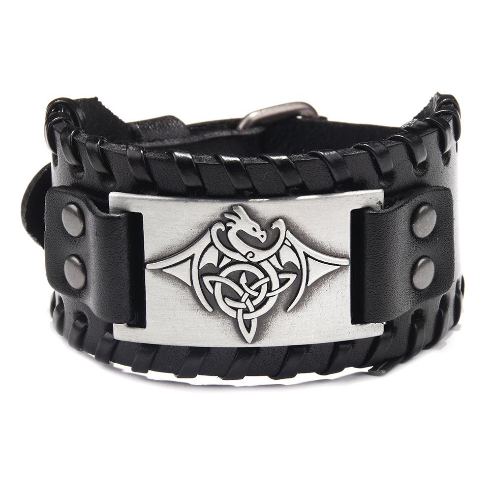 Mittelalterliches Retro Drachen Totem Lederarmband: Handgefertigtes Legierungs-Rindsleder-Armband