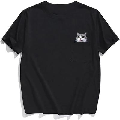 Κρυφό Μεσαίο Δάχτυλο Υπογεγραμμένο Αστείο Τυπωμένο T-Shirt Γάτας, Τσέπη Γάτας με Μεσαίο Δάχτυλο Αστείο T-Shirt Γάτας για Λάτρεις Γάτων
