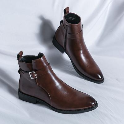 Winter Nieuwe Heren Puntige Bruine Zwarte Chelsea Enkellaarzen Britse Designer Botas Trend Casual High-tops Punk Rock Schoenen
