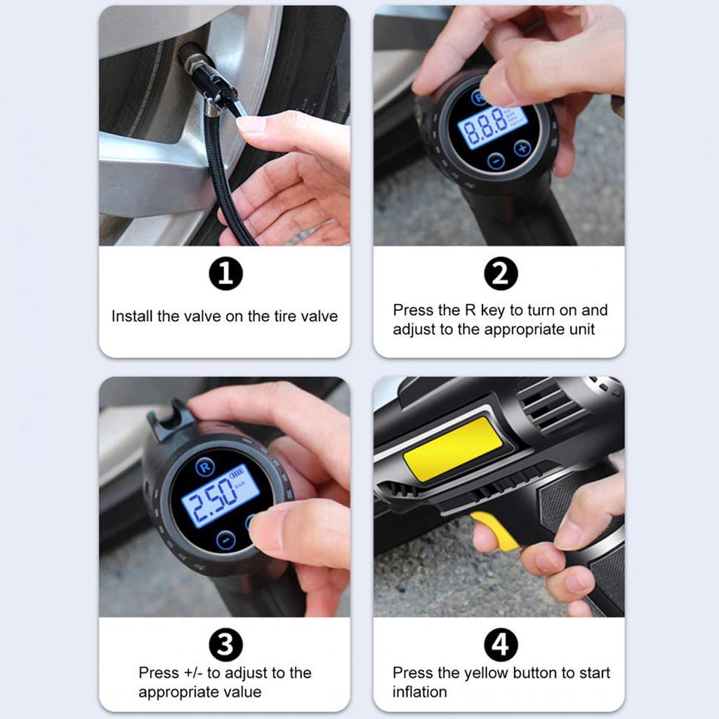 Nově vylepšená ruční automobilová vzduchová pumpa 4000mAh baterie Digitální displej s vysokým rozlišením s vestavěným osvětlením Vhodné pro různé pneumatiky automobilů