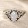 Vintage Inlaid Faux Opal Women's Ring Dazzling CopperColor Hand Carving Daily Wear Party Jewelry Anniversary Gift