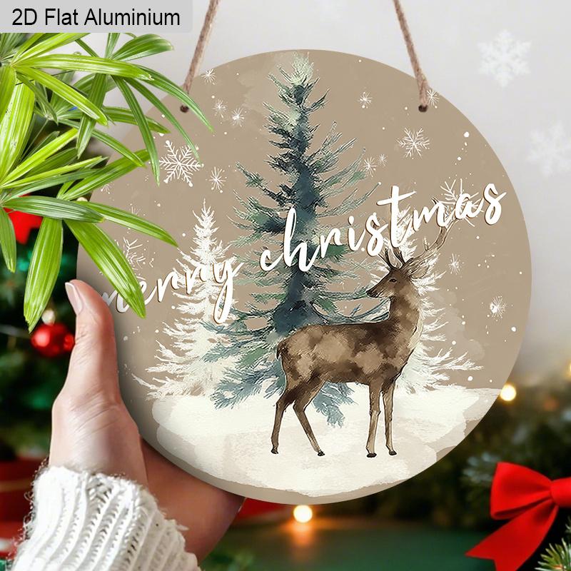 2D Flat Rustic Aluminium Christmas Sign with Elk Pattern - Navidad Figurine Ornaments - Ideal for Front Door, Wall, Porch, Fence Decor - Ideal