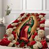 Virgin Mary with Roses Pattern Flannel Throw Blanket, All-Season Multipurpose for Home Decor, Nap,Office Shawl,Sofa,Travel
