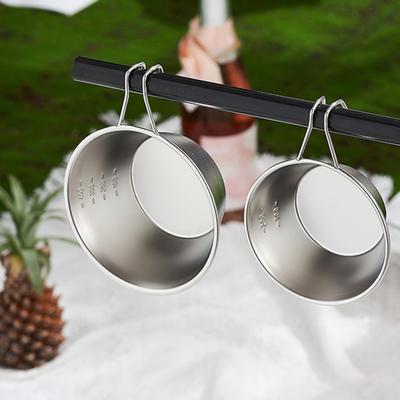 Bol de Camping en Acier Inoxydable 300/500ML avec Poignée Portable Léger Randonnée Extérieure Pique-nique Bol à Soupe Tasse avec Graduation