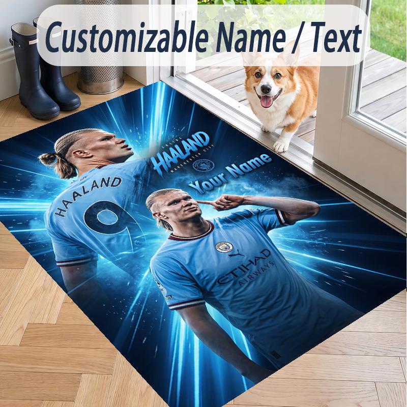 Custom Text Printed Rug Erling Haaland Non Slip Floor Carpet For Home Room Decor