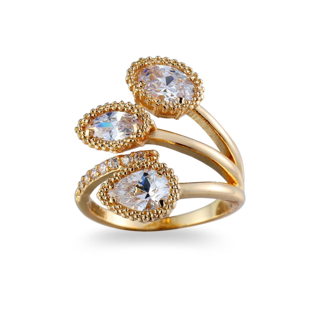 Teardrop Royal Blue Zircon Open Copper Ring for Women