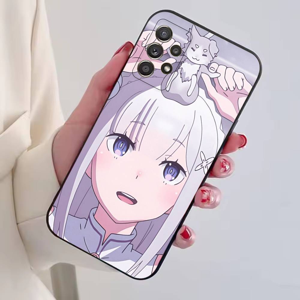 Anime Süßes Mädchen RE:Zero Emilia Handyhülle für Samsung S25,S24,S21,S22,S23,S30,Ultra,S20,Plus,Fe,Lite,Note,10,Schwarze Hülle