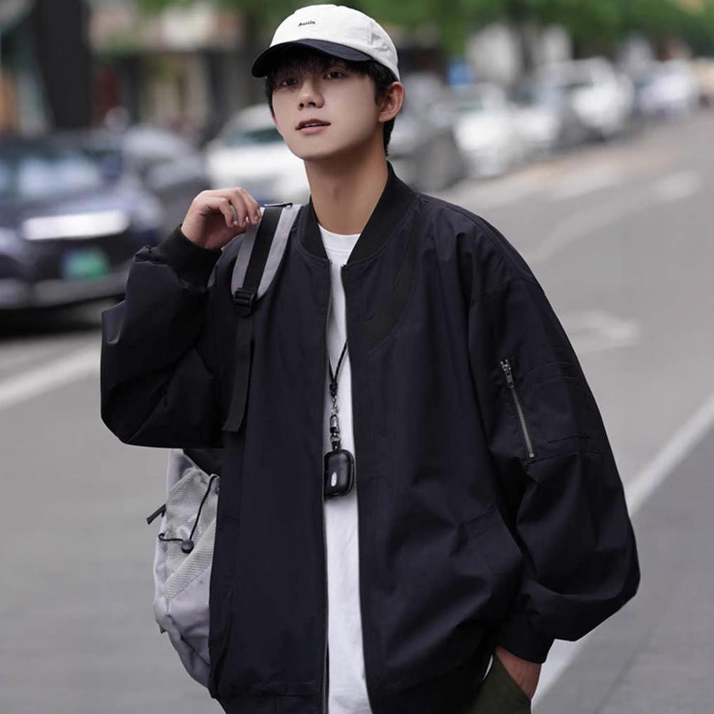 Men's Retro Spring and Autumn High-end Loose Bomber Jacket