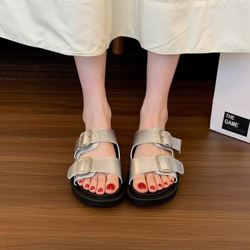 Fashion Beach Shoes Womens Slippers Outdoor Pantofle Slides Platform Low Fashion Sabot 2025 Luxury Rubber Hoof Heels PU Rome Slippers