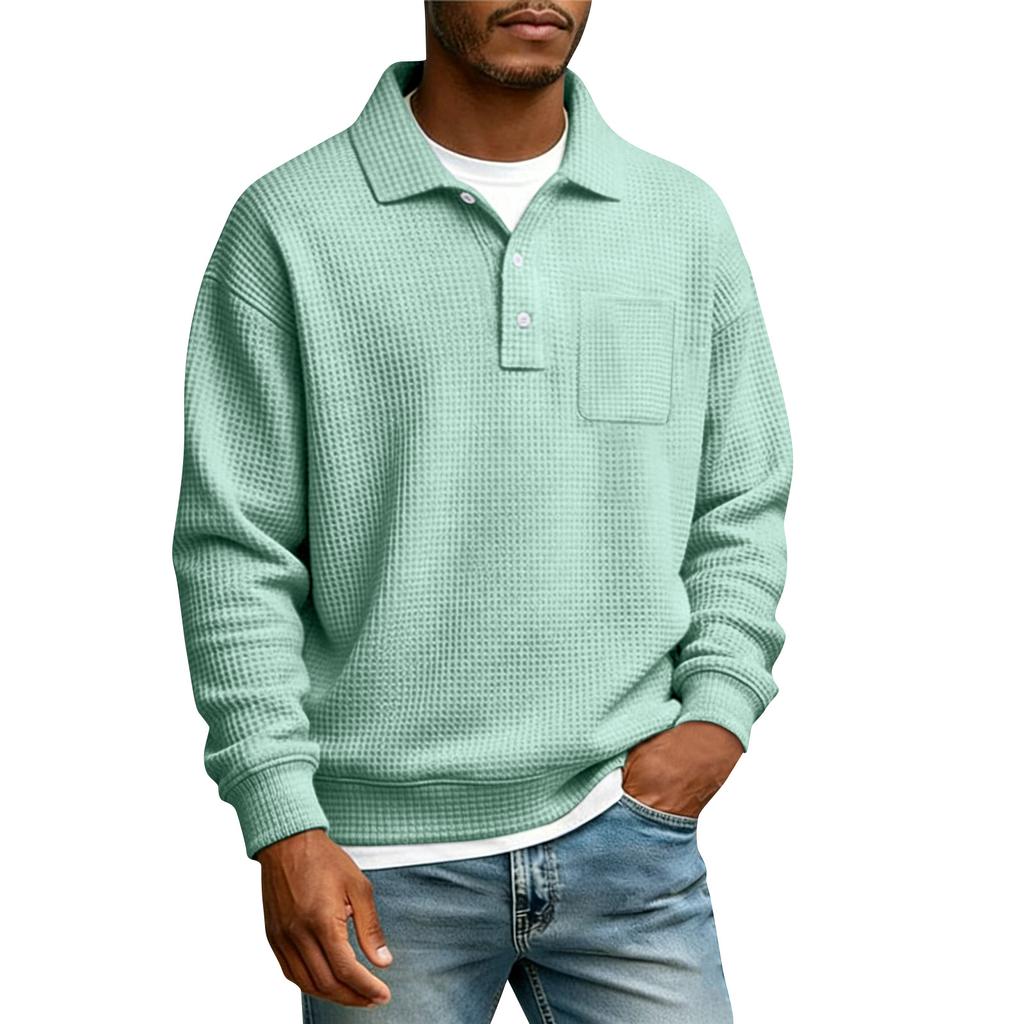 Men's Single Button With Pocket Long Sleeve Casual Sport T-Shirt