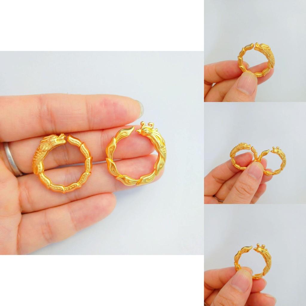 Stylish Dragon And Phoenix Themed Ring Gorgeous Brass Gold Plated Unisex Vintage Hand Accessory