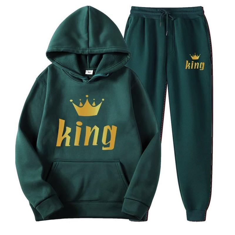 Couple Matching Hoodie Set King Queen Long Sleeve Tracksuit Men Women Casual Sportswear
