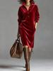 Women's Color Loose Fit Button Front Velour Casual Dress for Everyday Wear