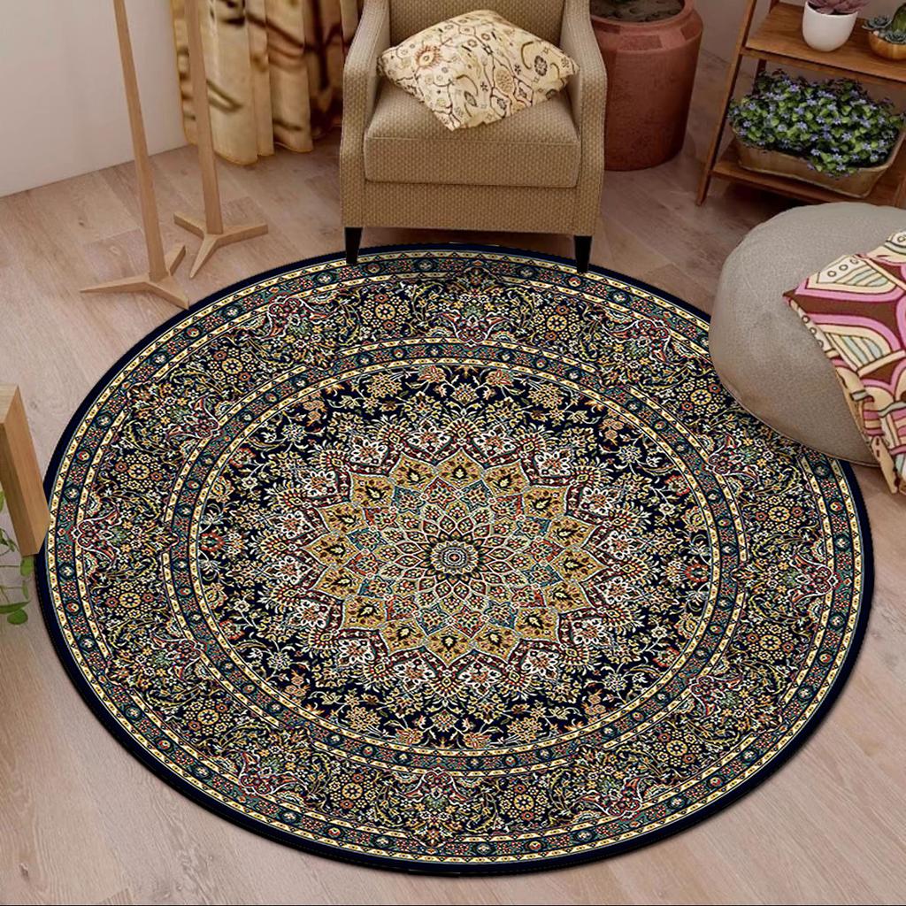 Bohemian Round Living Room Carpet Retro Decoration Bedroom Easy Cleaning Non-slip Rug Lounge Coffee Tables Washable Floor Mat