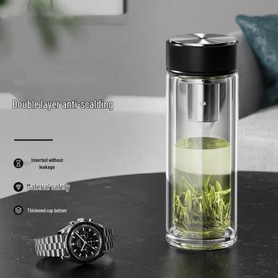 Cană de călătorie cu perete dublu din sticlă borosilicată ZhiShi