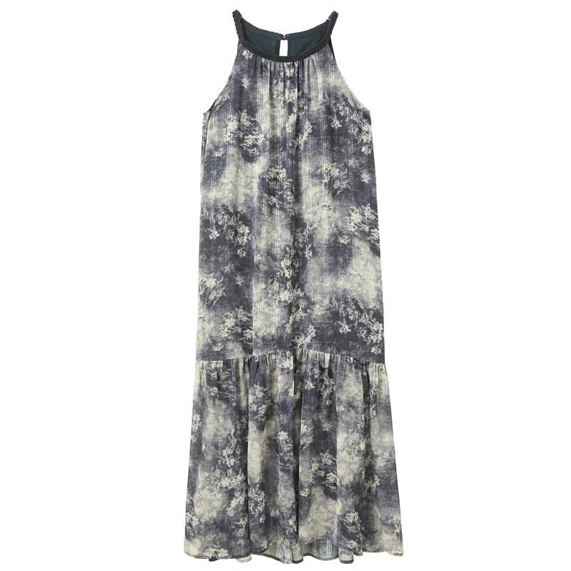 Sancai Molantingyu 2025 Summer New Chinese Style Printed Chiffon Sling Maxi Dress