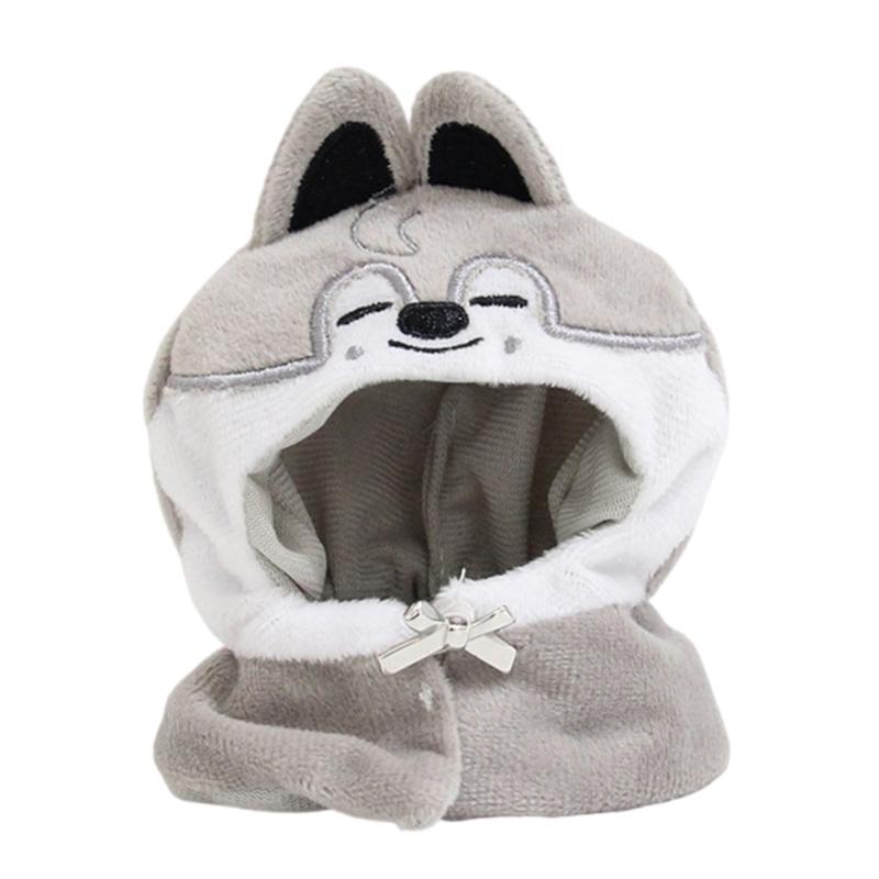 Soft Plush Dog Hooded Cloak For Kids Role Play Costume Accessory Thick PP Cotton Fill Doll Keychain Head Cover