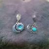 S925 Sterling Silver Retro Sun & Moon Turquoise Earrings - Unisex