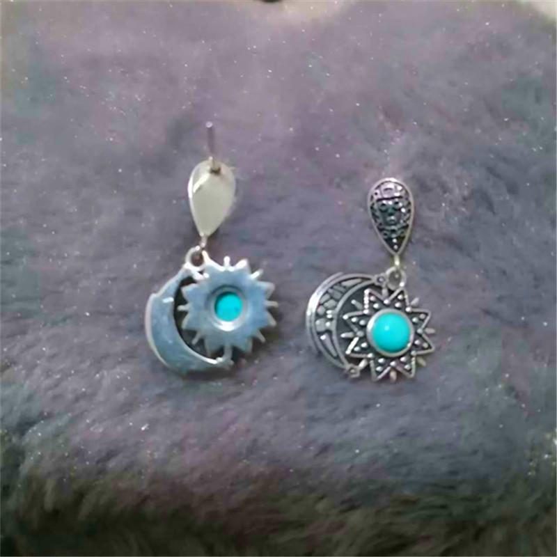 S925 Sterling Silver Retro Sun & Moon Turquoise Earrings - Unisex