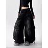 American Retro Y2K Style Washed Distressed Blue Baggy Women's Cargo Jeans Pants for Woman Clothing Wide Leg Denim Trousers