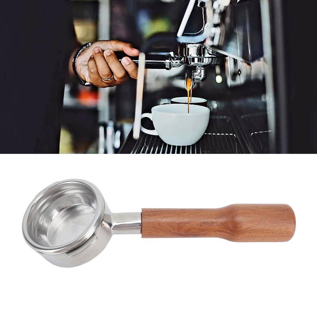 58mm Portafilter Bottomless 2 Ears Detachable Wood and Stainless Steel Coffee Machine Bottomless Filter for
