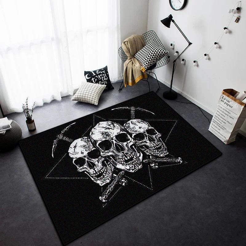 Gothic Skull Pattern Rug Non Slip Floor Mat for Home Living Room Halloween Decor Cool Dark Style Carpet Durable Indoor Door Ma 40x60cm