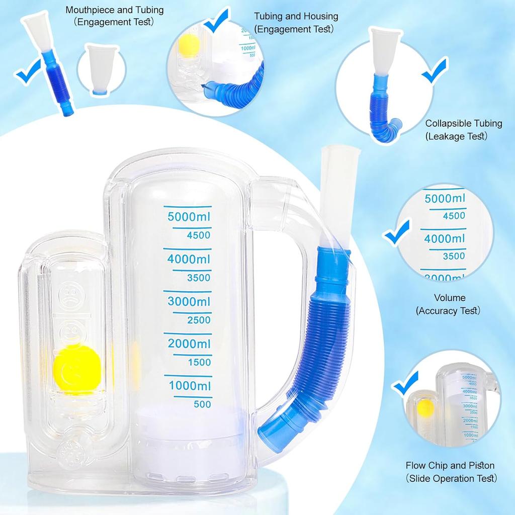 Incentive Spirometer,Breathing Exercise Device for Lungs,Deep Breathing Trainer for Children and Adults,5000ml Capacity Measurement with Flow