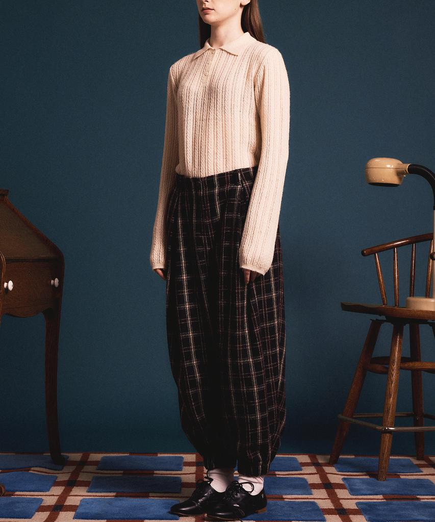 Soipeuyukaen Check Pattern Easy Baggy Elastic Jogger Pants
