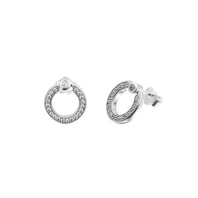 New 925 Sterling Silver Pave & Logo Circle Reversible Stud Earrings for Women Wedding Jewelry Gift Ear
